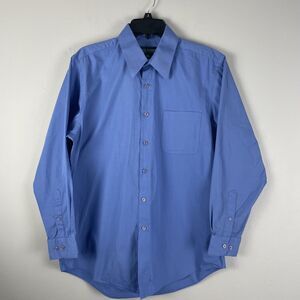 Harve Benard Mens M (15.5) Button Up Shirt Blue Casual Chest Pocket Long Sleeve